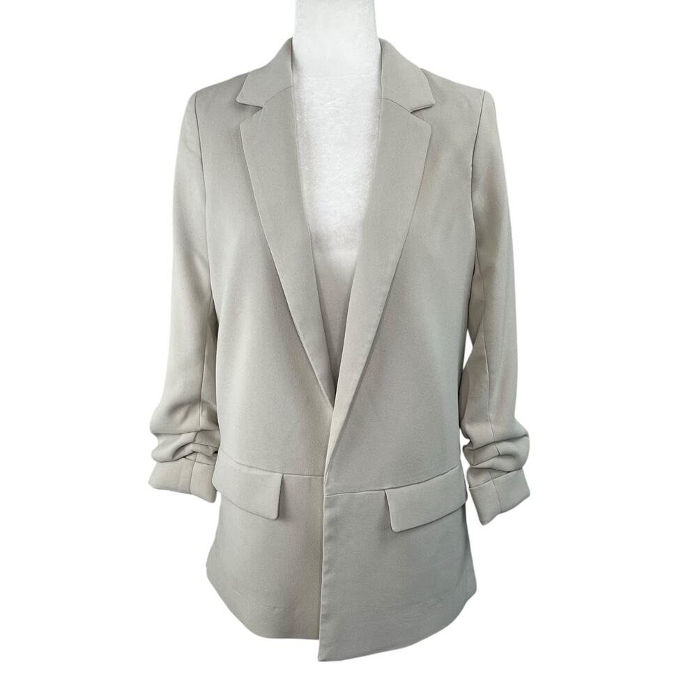 Truth by Republic Cream Open Front Ruched 3/4 Sleeve Boyfriend Blazer NWT Small